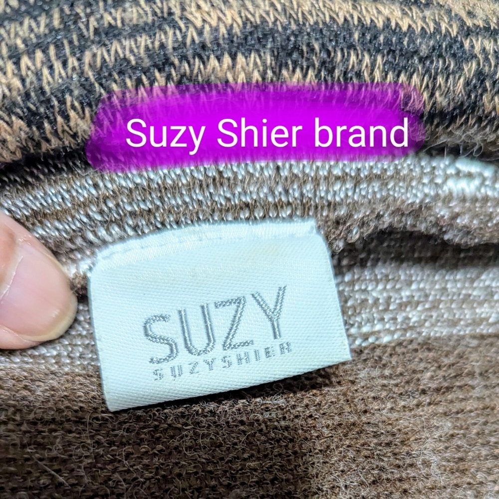 Suzy Shier size XL EUC brown & tan short sleeve cowl neck top - Picture 3 of 12